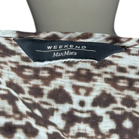 MAXMARA Weekend Tan Brown Batik Pattern Midi Dress Side Tie Faux Wrap Style - Picture 4 of 4